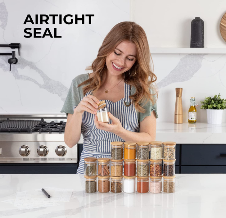 Высокие тары для хранения специи боросиликатного стекла с бамбуковыми крышками