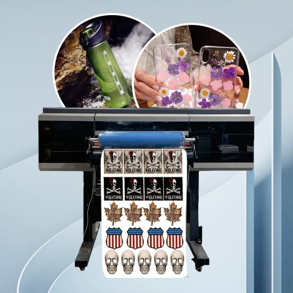 2In1 Dual PrintHeads Gold Foil Label Printer A1 Size UV DTF Flatbed Printer for  Sticker/leather/silicone products