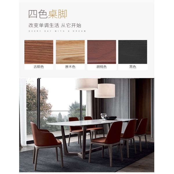 Shiny Surface Marble Top Dining Room Table With Solid Wood Base