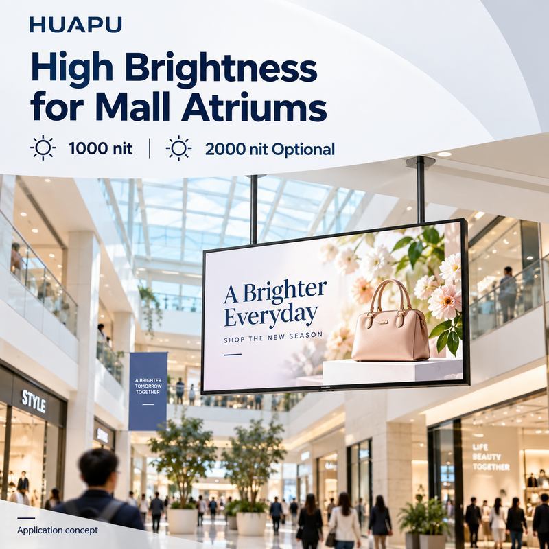 43 Inch 1000 Nit Indoor Advertising LCD Display Screen For Mall Atriums 2000 Nit Optional