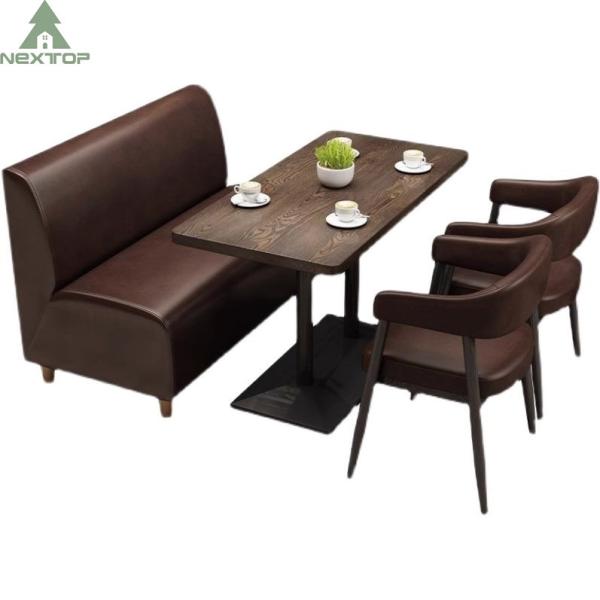 Hotel de couro da barra do café da cafetaria de Sofa Chair Table Set For da cabine do restaurante do vintage