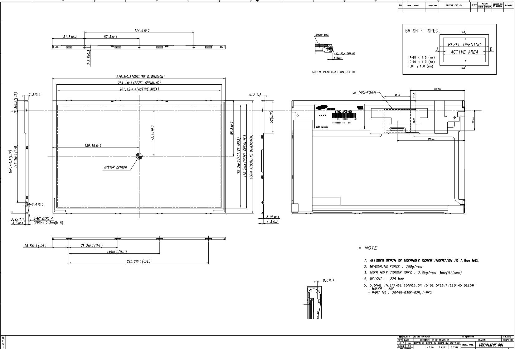 12.1'' Промышленный TFT LCD 1280*800 RGB Samsung Monitor Display LTN121AP05-302 Высокий контраст