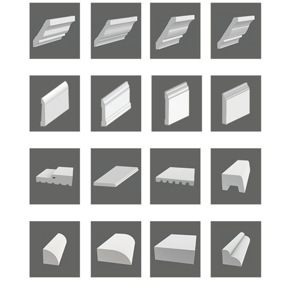 Подгонянная белая воспламененная древесина всходит на борт деревянного плинтуса стены обходя прессформу