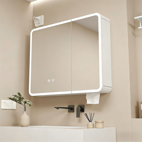 Kingstin LED Lighted Bathroom Mirror Cabinet with Storage - Anti-Fog Touch Control Wall-Mounted Bathroom Organizer