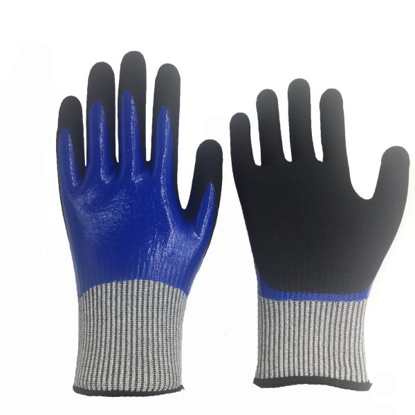ZM 13 Gauge Flexible Fish Mitts Smooth Nitrile Fully Coated And Sandy Nitrile Plam Coated Water Proof Double Dipped Glov