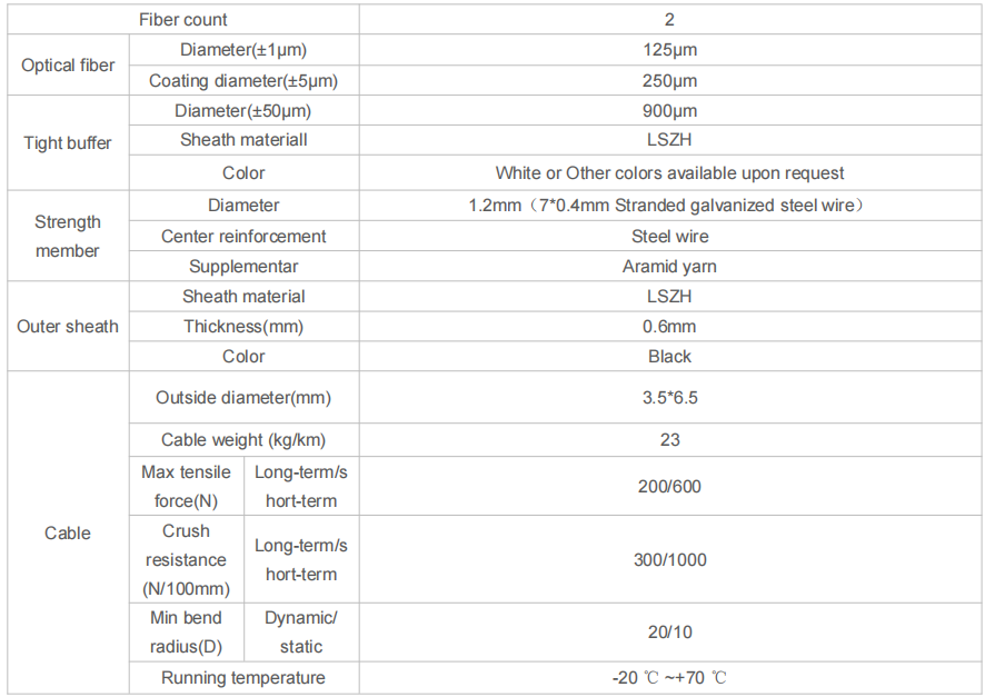 FTTH-2C Optical Cable Steel wire LSZH