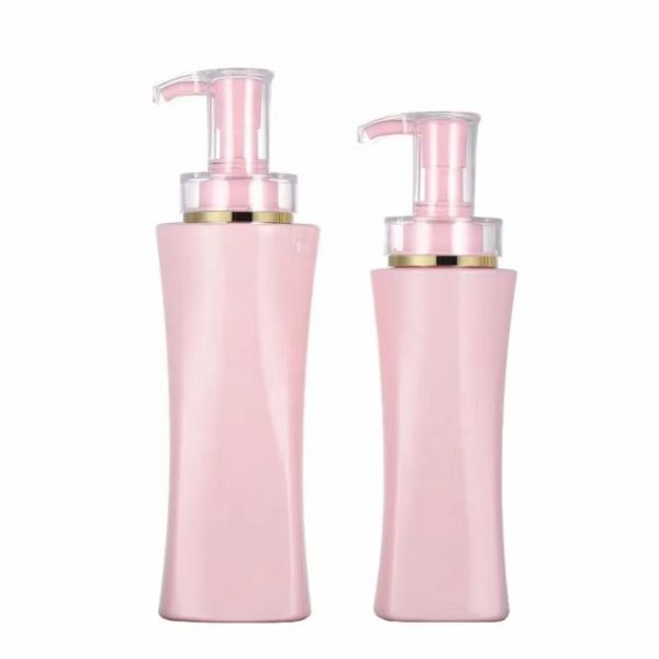 Plastic Cosmetic Pink Shampoo Bottles Square Body Lotion Packaging