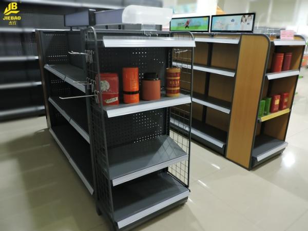 Perforated Backing Gondola Store Shelving , Double Sided Convenience Store Display Racks