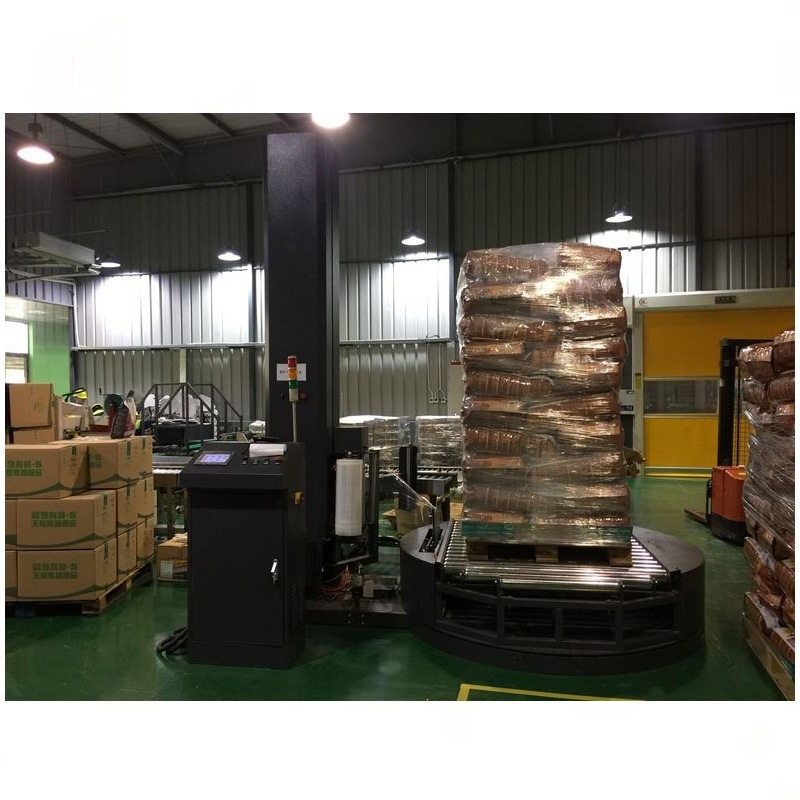 Full Automatic Electric Motor PLC Controlled Food Packaging Spiral Arm Wrapping Machine with Plastic Film Covering