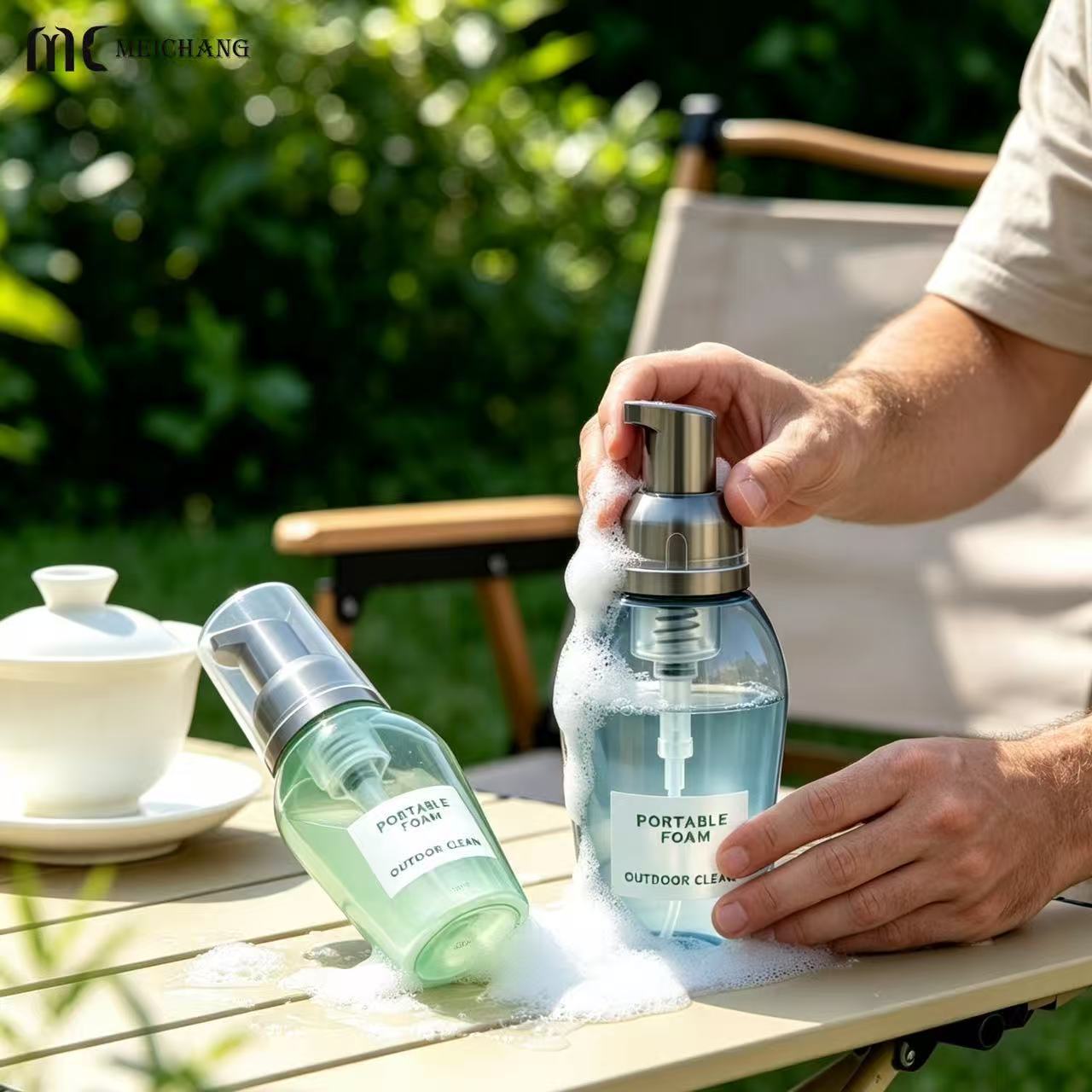 Custom PET Foaming Pump Bottle with Clear Protective Cap, 50ml & 80ml Special-Shaped Foam Pump Bottle（MC-1808）