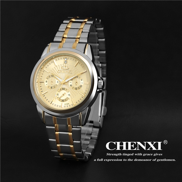 2015 New Fashion Two Tone Color Gold 005D7D Japan Quartz Movt Stainless Steel Watches Man