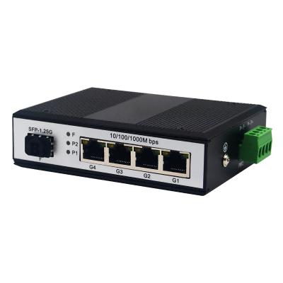 Industrial Fiber Optic Ethernet Switch Gigabit DIN Rail 1 SFP Slot 4 RJ45 Ports
