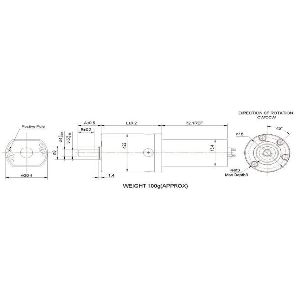 Couple à vide à vide 1-1500g.Cm de la vitesse 2000-30000rpm du moteur 3-36v de vitesse de C.C KG-22X180 utilisé principalement dans l'instrument de valve
