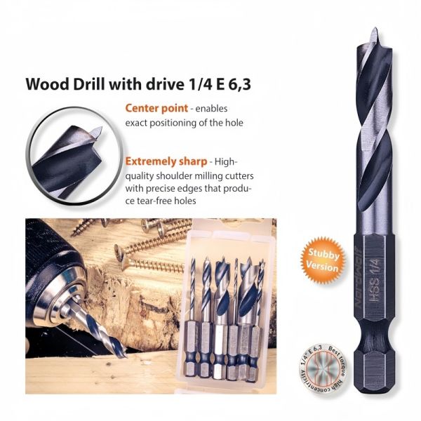 SAE Stubby Woodworking Drill Bits (1/16