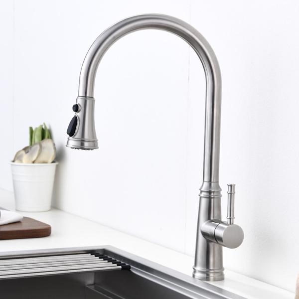 Water Saving High Arc Kitchen Faucet Ceramic Cartridge SUS304 Stainless Steel