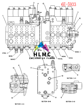 Construction Machinery Parts E320 E325 E330 Hydraulic Main Relief Valve 6E-5933 Excavator