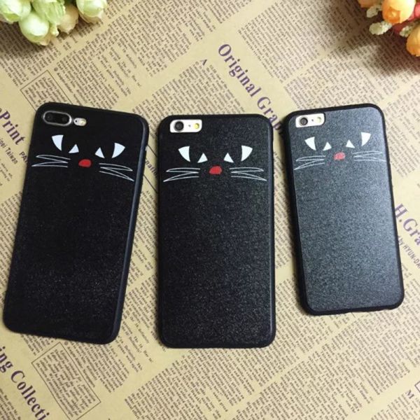PC+TPU Silk Grain Lovely Cat And Girl Face Back Cover Cell Phone Case For iPhone 7 6s Plus