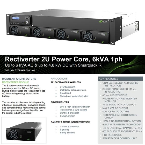 Rack Mount Eltek 4.8KW Power AC DC Rectiverter 2U Power Core 6kVA 1ph with Smartpack R controller (Part No. CTOR0402.1xx