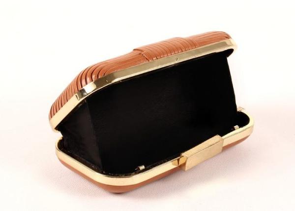 High - End Genuine Ladies Orange Clutch Bag Vintage Metal Lock With Cow Leather Pattern