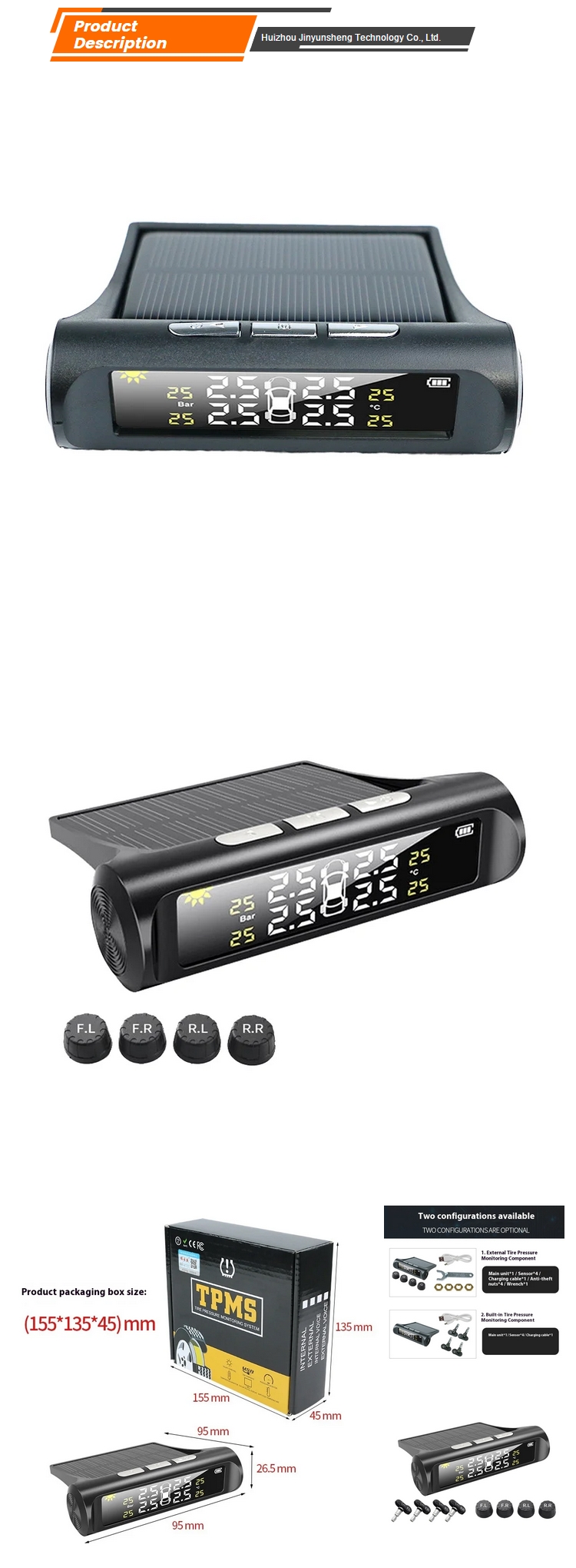 High Precision Digital Display Car Tire Pressure Monitor New Internal External Solar Sensor TPMS Detection System Model S2 1Y