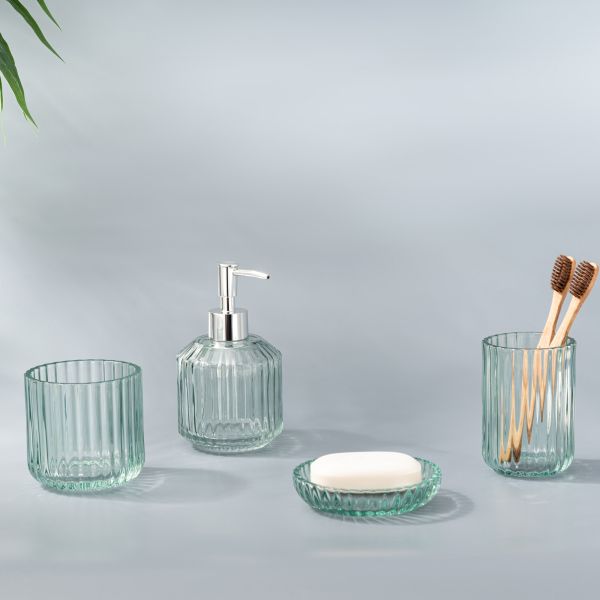 vertical stripe Style Glass Soap Foam Dispenser Toothbrush Holder Bathroom Accessories Set