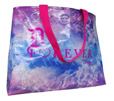 Custom Printed Non Woven Carry Bag Shining Coated  Pink Handle For Shopping