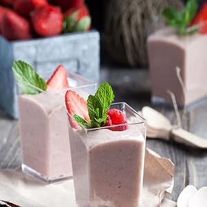 Square Mini Dessert Cups With Spoons Clear Plastic Dessert Shooter Cups For For Party, Yogurt, Parfait, Cheesecake, Pudding, Jello And Appetizers