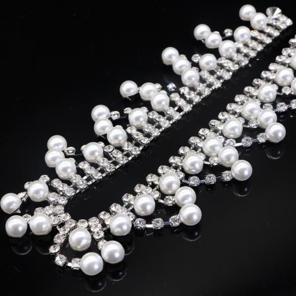 Silver Pearl And Rhinestone Necklace Copper Material Inlaid Shiny Diamonds OEM