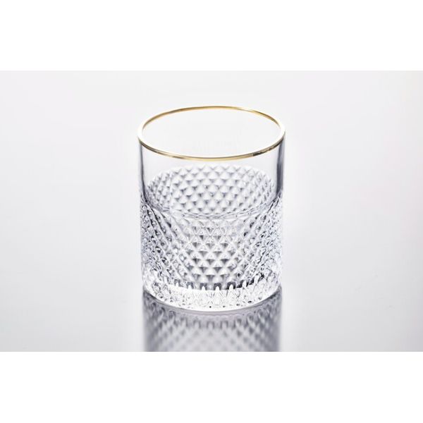 Diamond Shaped Whisky Gold Rimmed Drinking Glasses 12.6 Ounce 360ml Silver Edge
