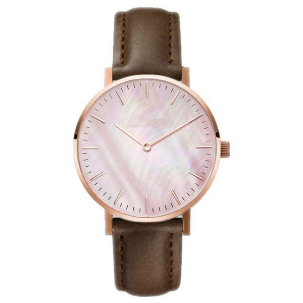 Colorful MOP Dial Leather Strap Quartz Watch Womens Ultra Thin Design Case