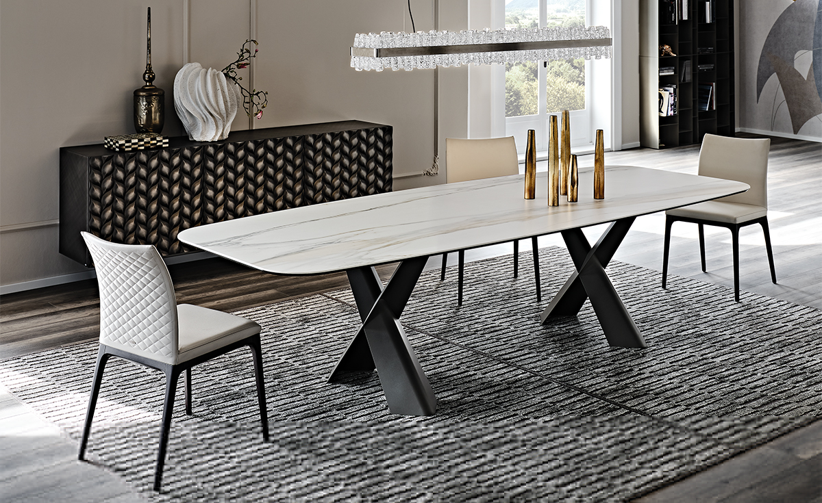 Foshan Furniture Dining Table Contemporary Nordic Style Ceramic Table Marble Stone Metal Legs Restaurant Dining Tables