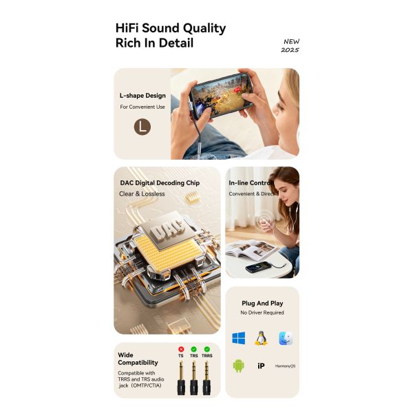 Essager ES-YP28 Cable Adaptador Convertidor de Audio Lightning USB Tipo C a 3.5mm