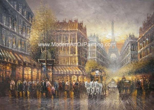 Thick Oil Paris Street Scene Canvas Painting Gifts Promotion Show Custom Size Color