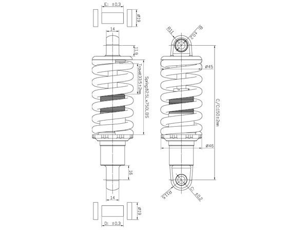 Велосипед катушка пружина удар 150 мм длинный путь 35 мм алюминий предварительно регулируемый медицинское / спортивное оборудование амортизатор ударов
