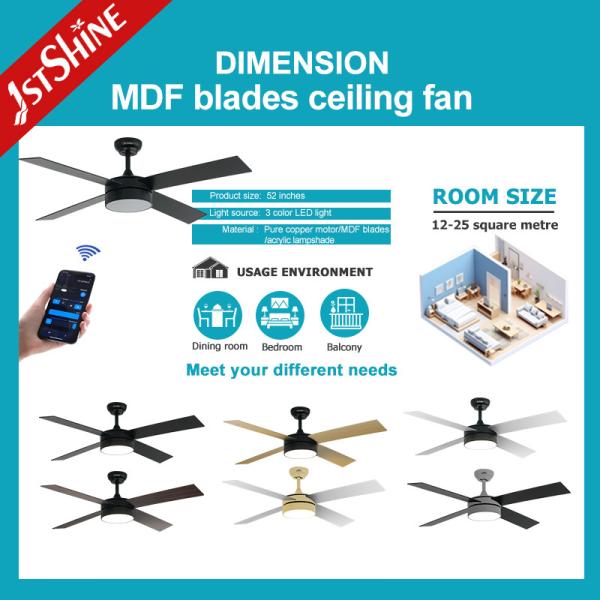 4*MDF Blades Decorativo LED Ventilador de Tecto Preto acabamento DC Motor Economia de Energia