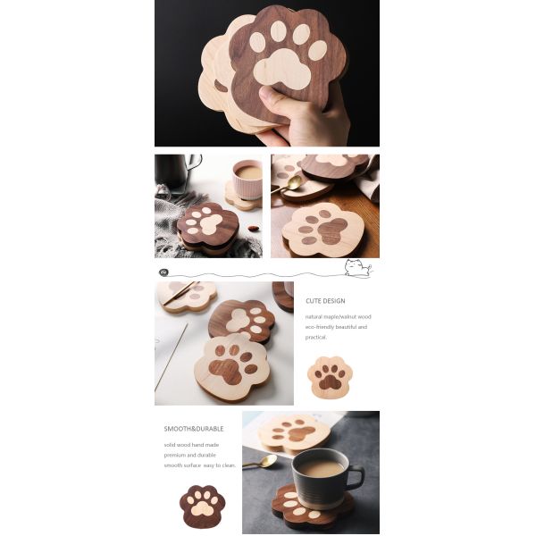 Fashion Cat Claw Shape Walnut Cup Mat Coasters 11.5x12.5x1.2cm for Customized Logo