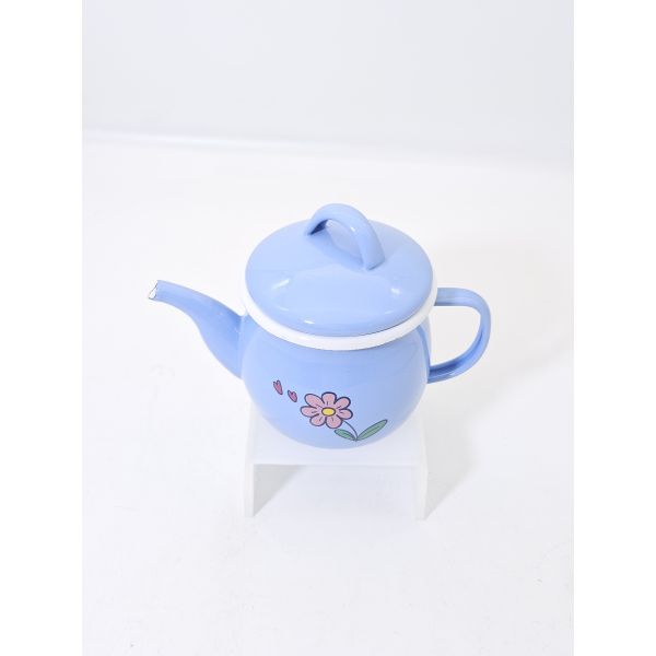 Pastel Blue Cute Floral Heart Print Mini Enamel Tea Pot With Lid Small Enamel Coffee Pot For Home Water Boiling