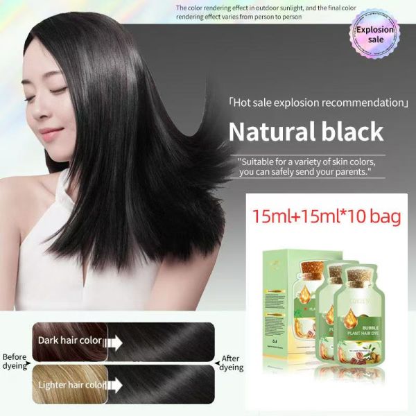 Shampoo colorant permanent pour cheveux noirs à bulles, rapide, pour hommes et femmes