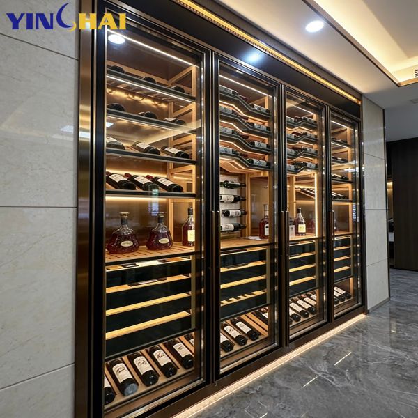 Black Stainless Steel Wine Cabinet with LED Lighting & Tempered Glass Doors
