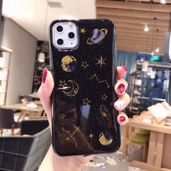 Shine Glitter Shockproof Phone Cases Gold Foil Moon Space For Iphone 11 Pro Max