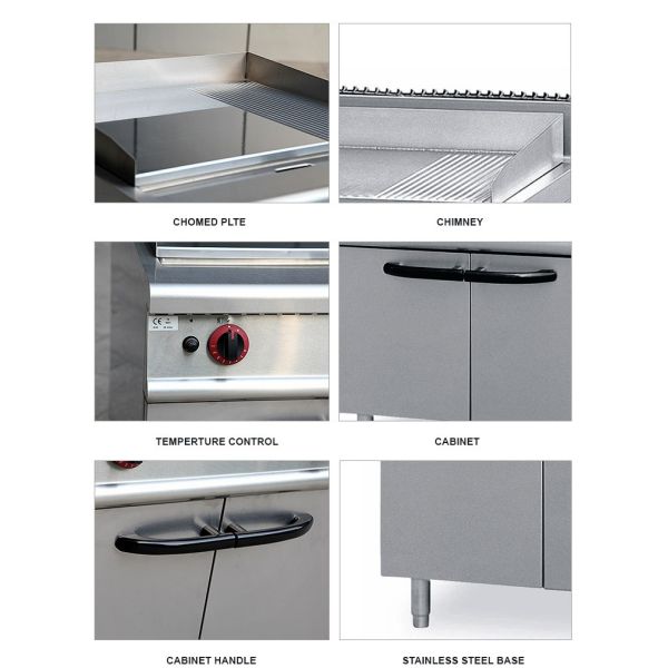 Plancha comercial de acero del hotel 2022 con el gabinete para el gas y eléctrico inoxidables