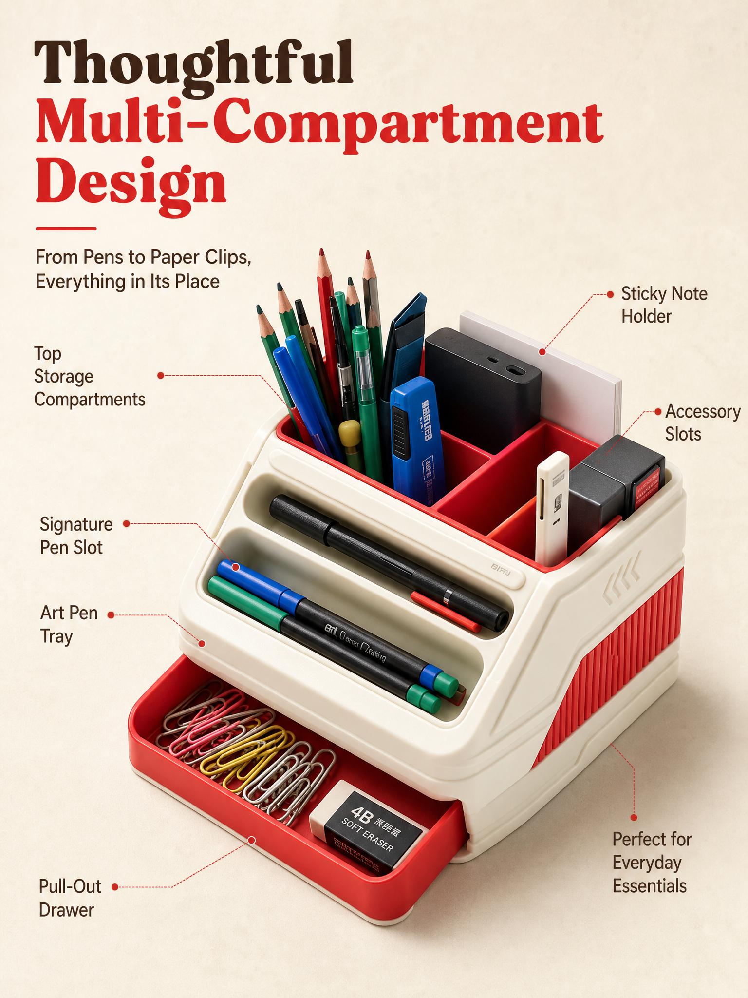 PLA Bio 3D Printed Office Supplies Retro Computer Desk Pen Organizer