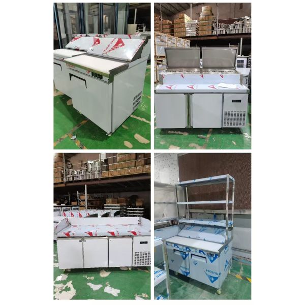 1.8M Salad Worktable 3 Doors Undercounter Refrigerated Pizza Prep Table with Top Display