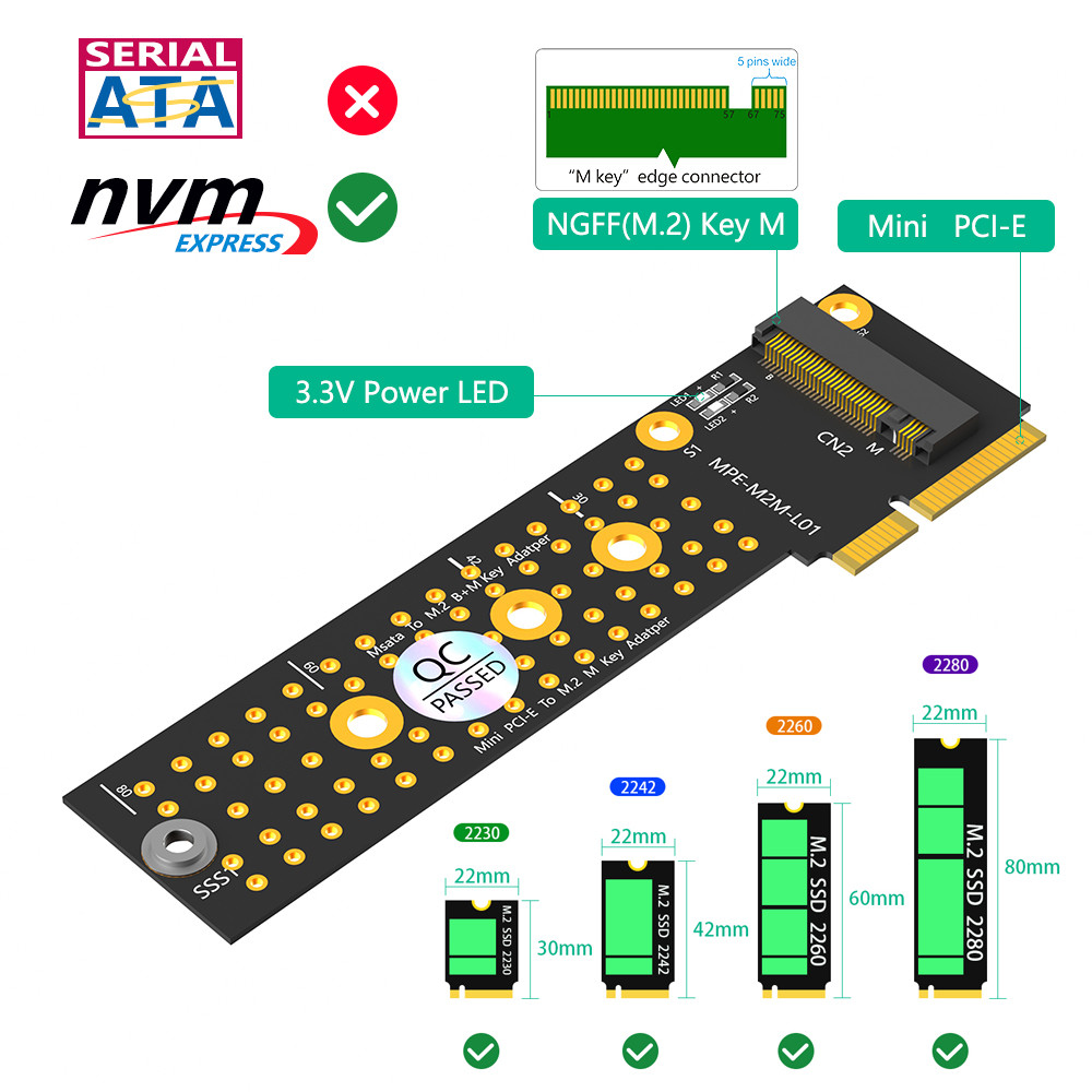 M.2 (NGFF) Nvme SSD в Mini PCIe Adapter M.2 NGFF Ключевой адаптер M