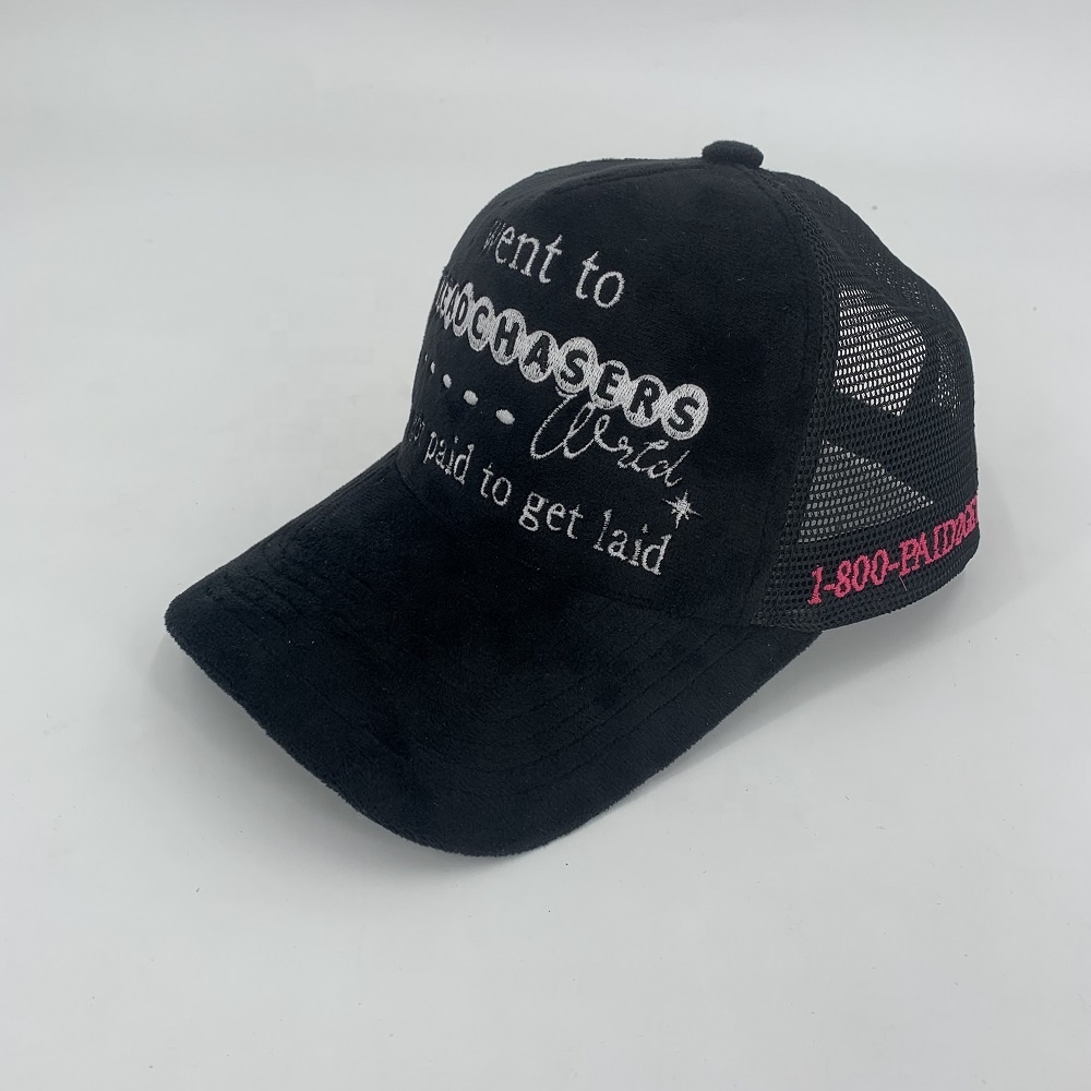 Velvet Suede Mesh Custom 3D Embroidery Trucker Hats Sports Snapback Cap