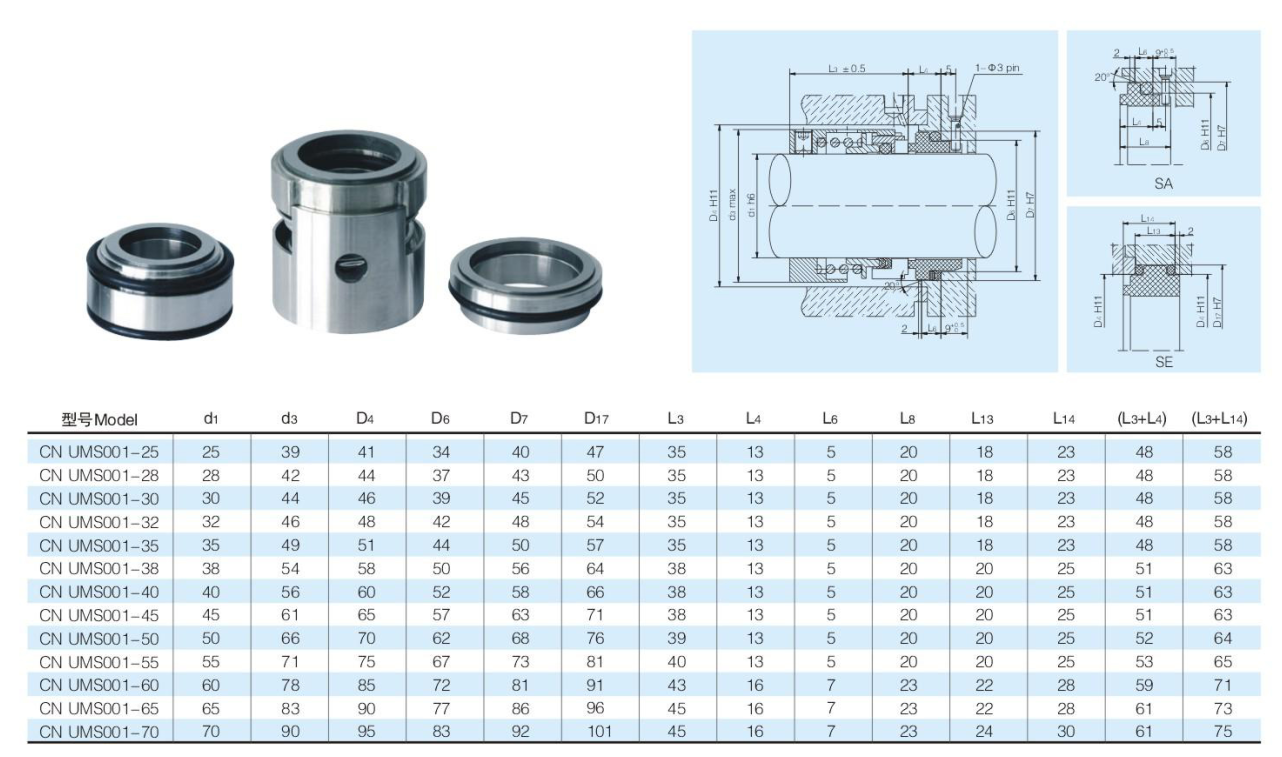 Single Face Mechanical Seal Easy Spare Parts 1.0Mpa For Water Pump CN UMS001