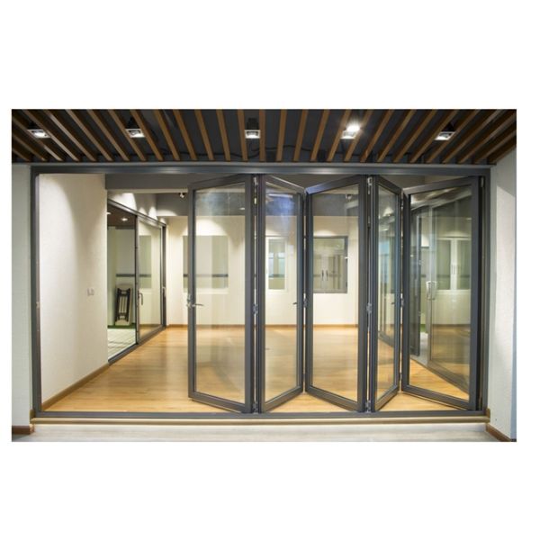 Portas de empilhamento de dobramento de alumínio do projeto moderno para a porta bifold vitrificada da porta da casa dobro bifold vertical residencial