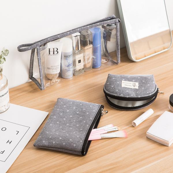 3Pcs Ladies Transparent Toiletry Bags Polyester 300D Clear Cosmetic Bags For Travel
