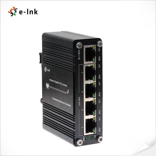 Industrial 1-Port 802.3bt PoE++ to 4-Port 802.3af/at Gigabit PoE Extender