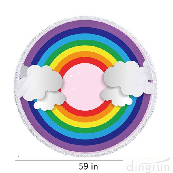 Soft and Quick Dry Rainbow Printed Round Beach Towel Multi Functional Pool Mat